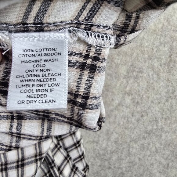 Loft Womens Plaid Long-Sleeve Blouse Black/White Lightweight Semi-Sheer - Picture 6 of 8